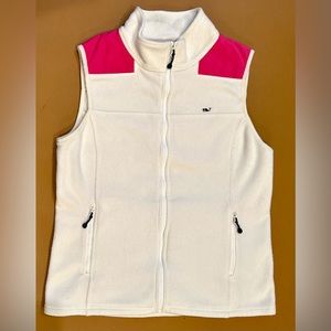 Vineyard Vines White Fleece Vest with Pink Shoulder Panels